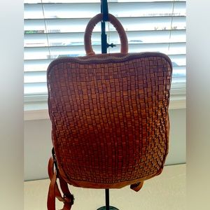 Vilenca Holland NWT Woven Leather Backpack Adjustable Shoulder Cognac Women's